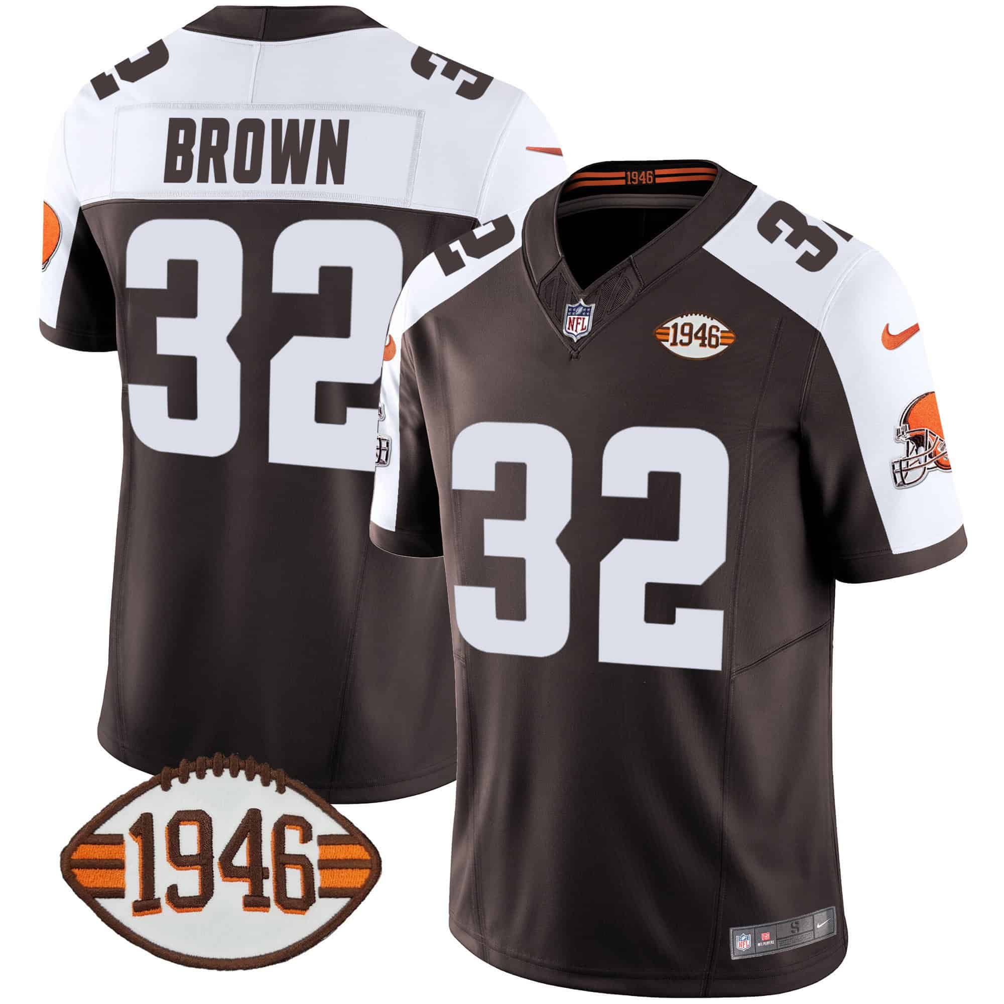 Men Cleveland Browns 32 Brown Brown 1946 75th Anniversary Patch 2024 Nike NFL Jersey